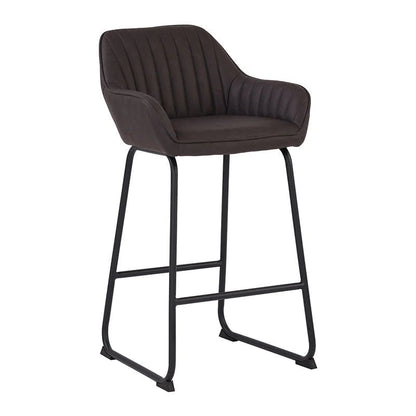 Canfield | Modern Metal Brown PU Leather Bar Stool With Arms | Brown