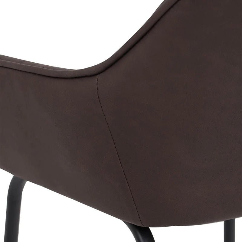 Canfield | Modern Metal Brown PU Leather Bar Stool With Arms | Brown