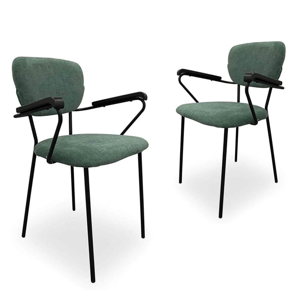 Carlin | Jade Upholstered Mid Century Dining Chairs with Arms | Set Of 2
