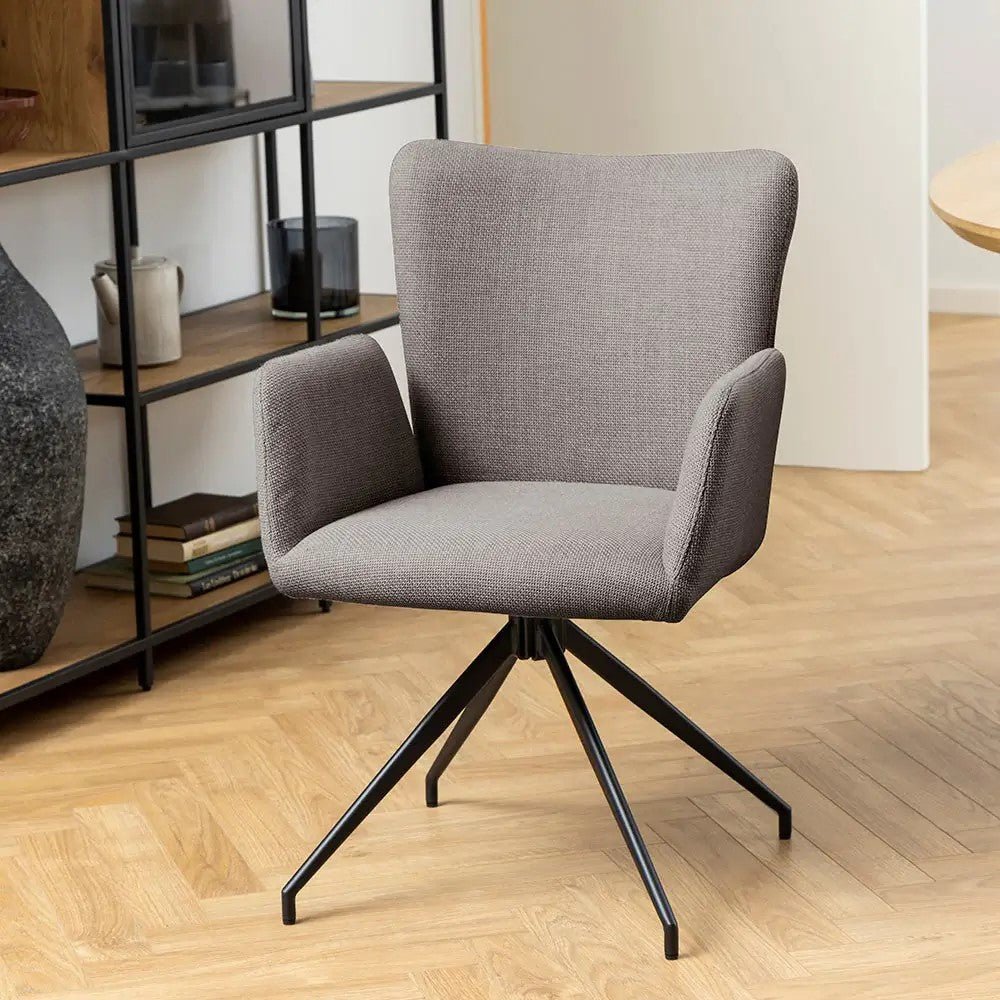 Charlton | Light Grey Upholstered Metal Modern Dining Chair With Arms | Light Grey