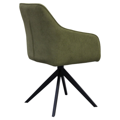 Clements | Olive Fabric Black Eco Leather Swivel Dining Chairs With Arms | Set Of 2 | Olive Green