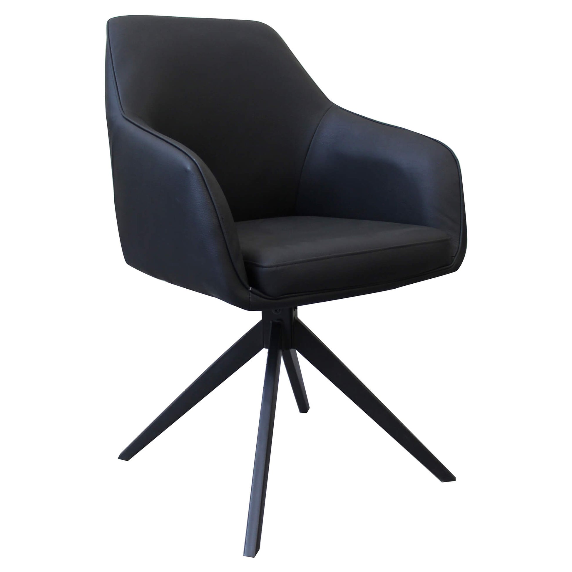 Clements | Olive Fabric Black Eco Leather Swivel Dining Chairs With Arms | Set Of 2 | Black
