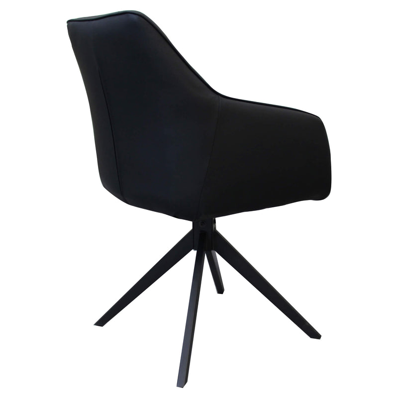 Clements | Olive Fabric Black Eco Leather Swivel Dining Chairs With Arms