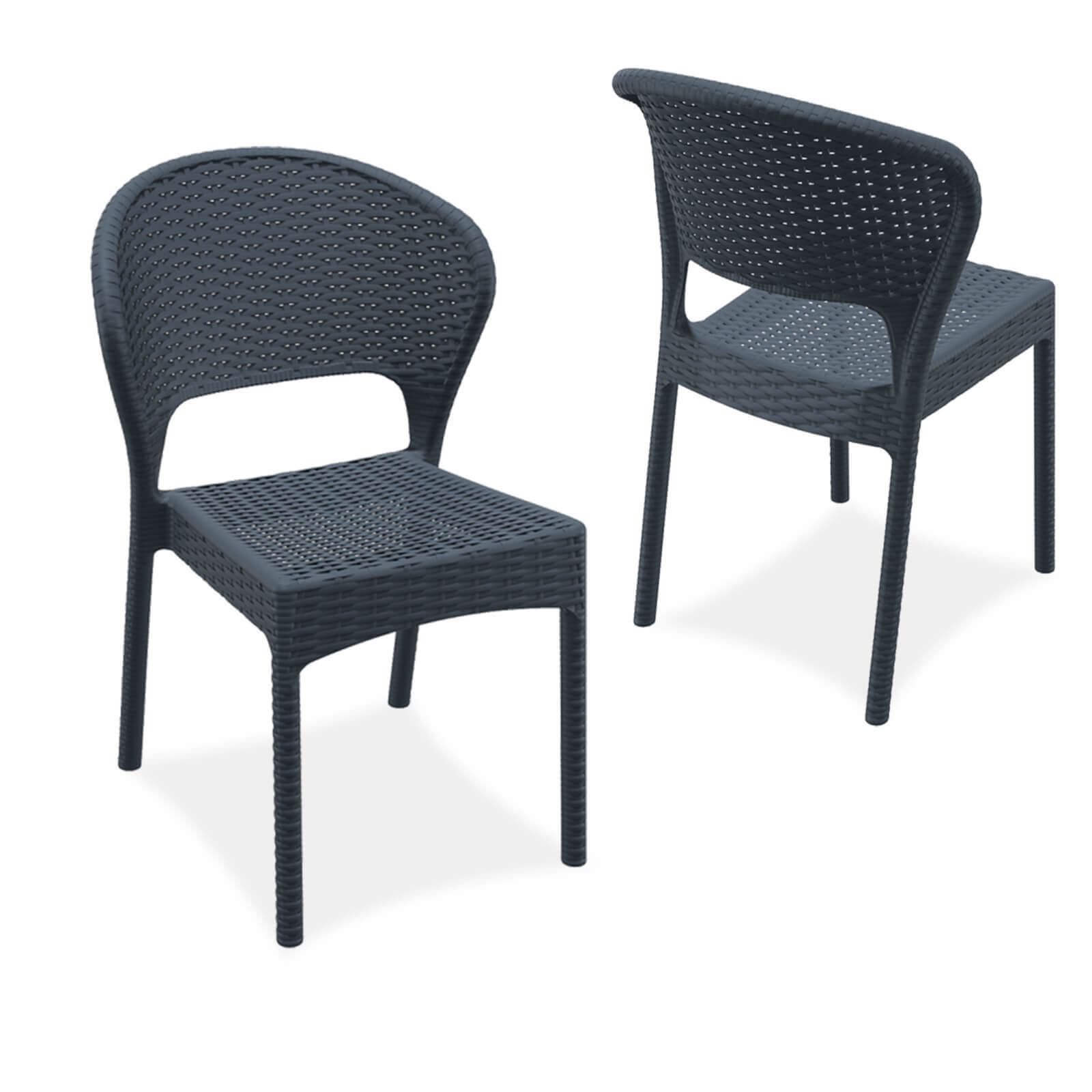 Clovelly | Coastal, Stackable, Plastic Outdoor Dining Chairs | Set Of 2 | Dark Grey