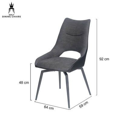 Cole | Grey Fabric, Modern PU Leather Swivel Dining Chairs | Set Of 2 | Dark Grey