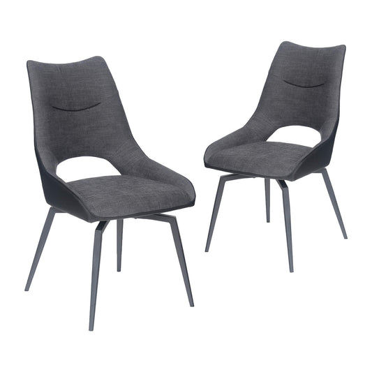 Cole | Grey Fabric, Modern PU Leather Swivel Dining Chairs | Set Of 2 | Dark Grey