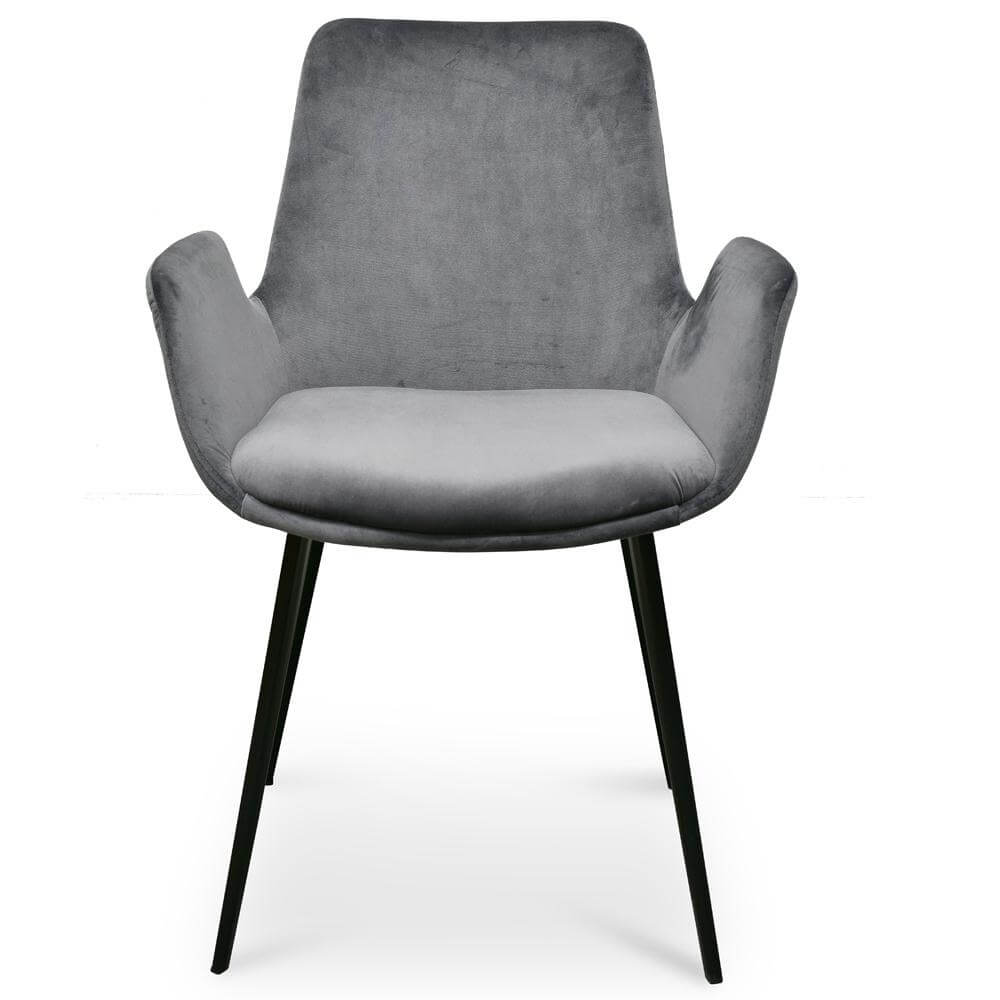 Collins | Dark Grey Velvet, Black Fabric, Contemporary Dining Chair | Set Of 2 | Dark Grey
