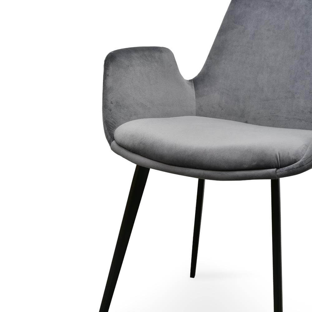 Collins | Dark Grey Velvet, Black Fabric, Contemporary Dining Chair | Set Of 2 | Dark Grey