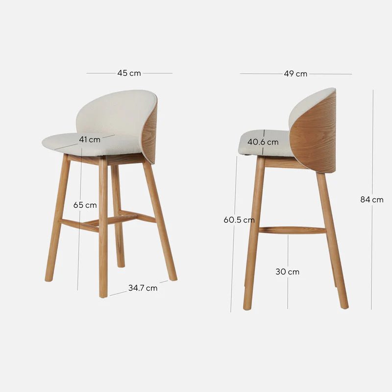 Conway | High Back Coastal Modern Wooden Bar Stool | Natural