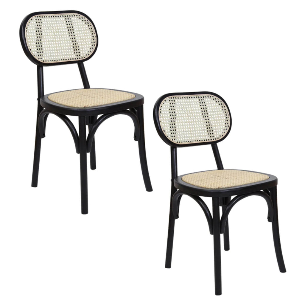 Denver | Black, Natural Country Wooden Rattan Dining Chairs | Set Of 2