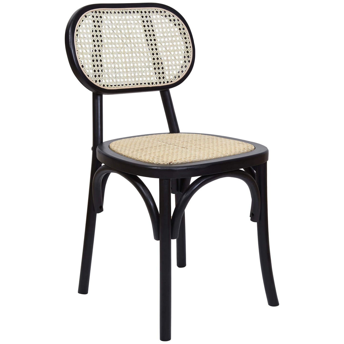 Denver | Black, Natural Country Wooden Rattan Dining Chairs | Set Of 2 | Black