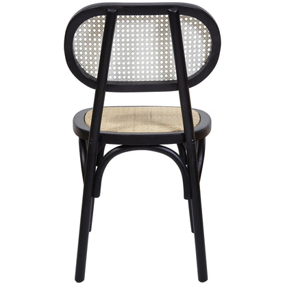Denver | Black, Natural Country Wooden Rattan Dining Chairs | Set Of 2 | Black