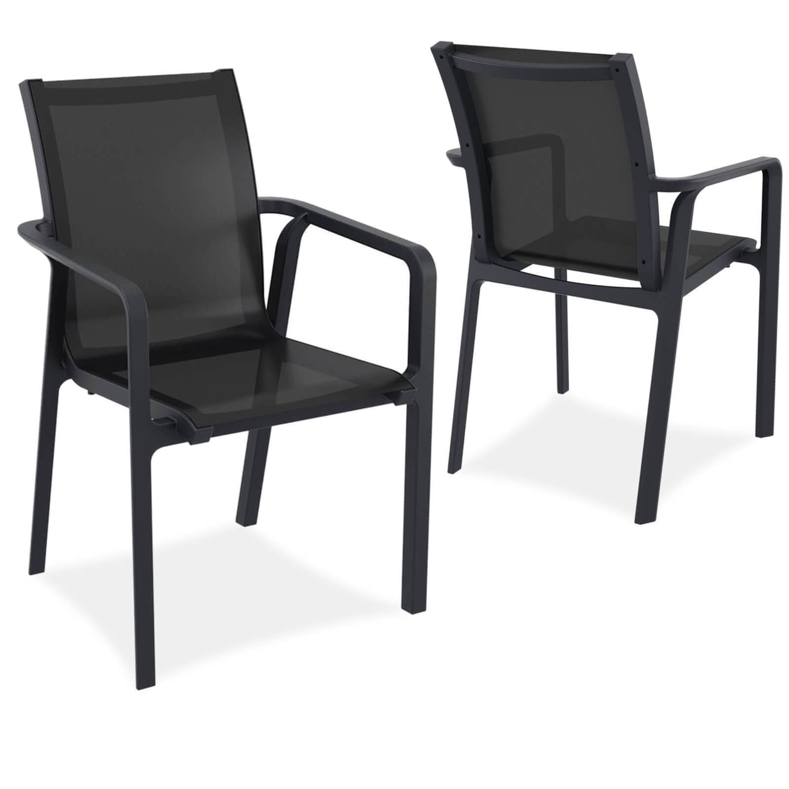 Derby | Modern, Stackable Outdoor Dining Chairs With Arms | Set Of 2 | Black