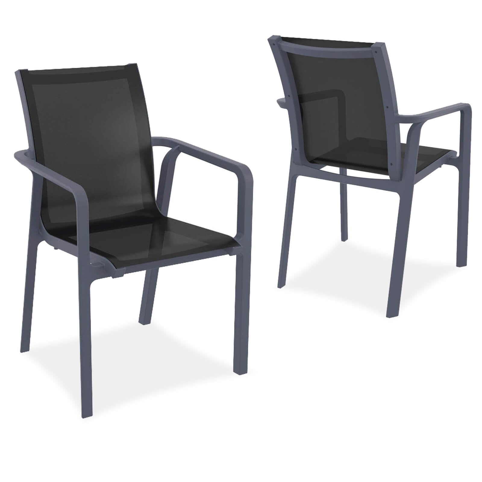 Derby | Modern, Stackable Outdoor Dining Chairs With Arms | Set Of 2 | Dark Grey