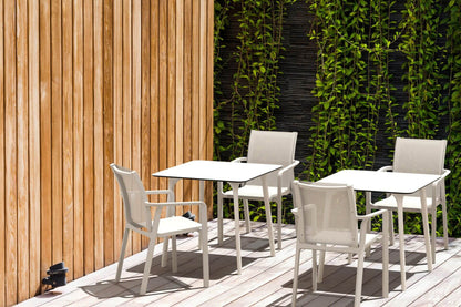 Derby | Modern, Stackable Outdoor Dining Chairs With Arms | Set Of 2 | Taupe