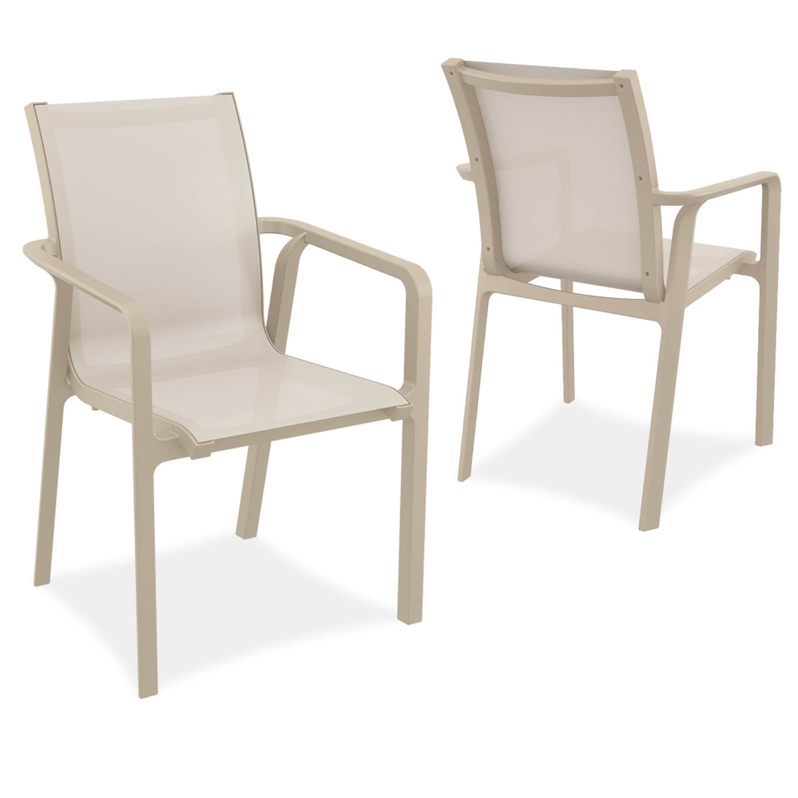 Derby | Modern, Stackable Outdoor Dining Chairs With Arms | Set Of 2 | Taupe