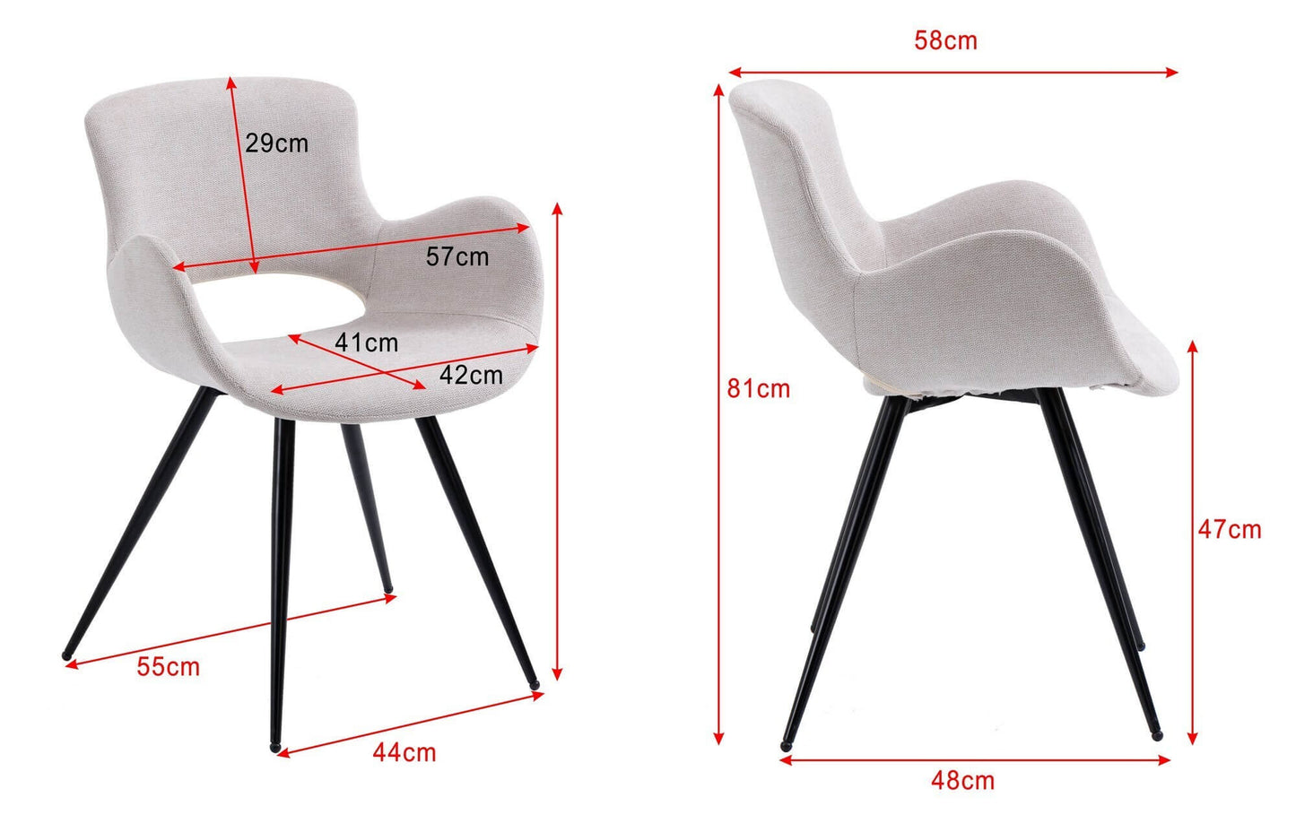 Druid Version 1 | Modern Beige Dark Grey Fabric Dining Chair With Arms | Set of 2 | Beige