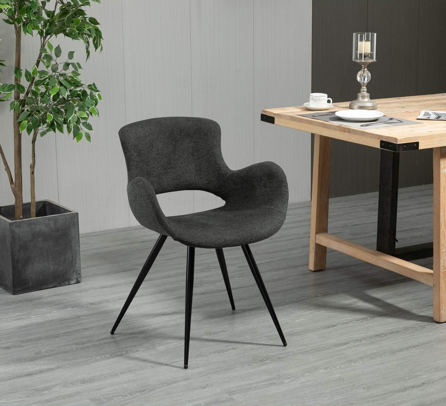 Druid Version 1 | Modern Beige Dark Grey Fabric Dining Chair With Arms | Set of 2 | Dark Grey