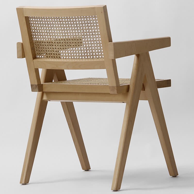 Black Natural Rattan Wooden Dining Chairs With Arms | Edgewood