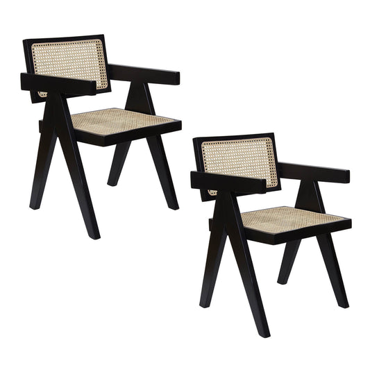 Edgewood | Black, Natural Contemporary Wooden Dining Chairs With Arms | Set Of 2 | Black