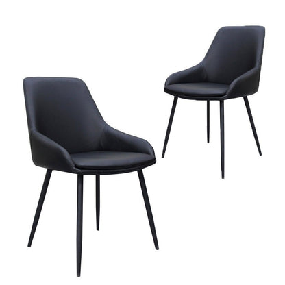 Eleanor | Modern Natural Fabric Black PU Leather Dining Chairs | Set Of 2 | Black