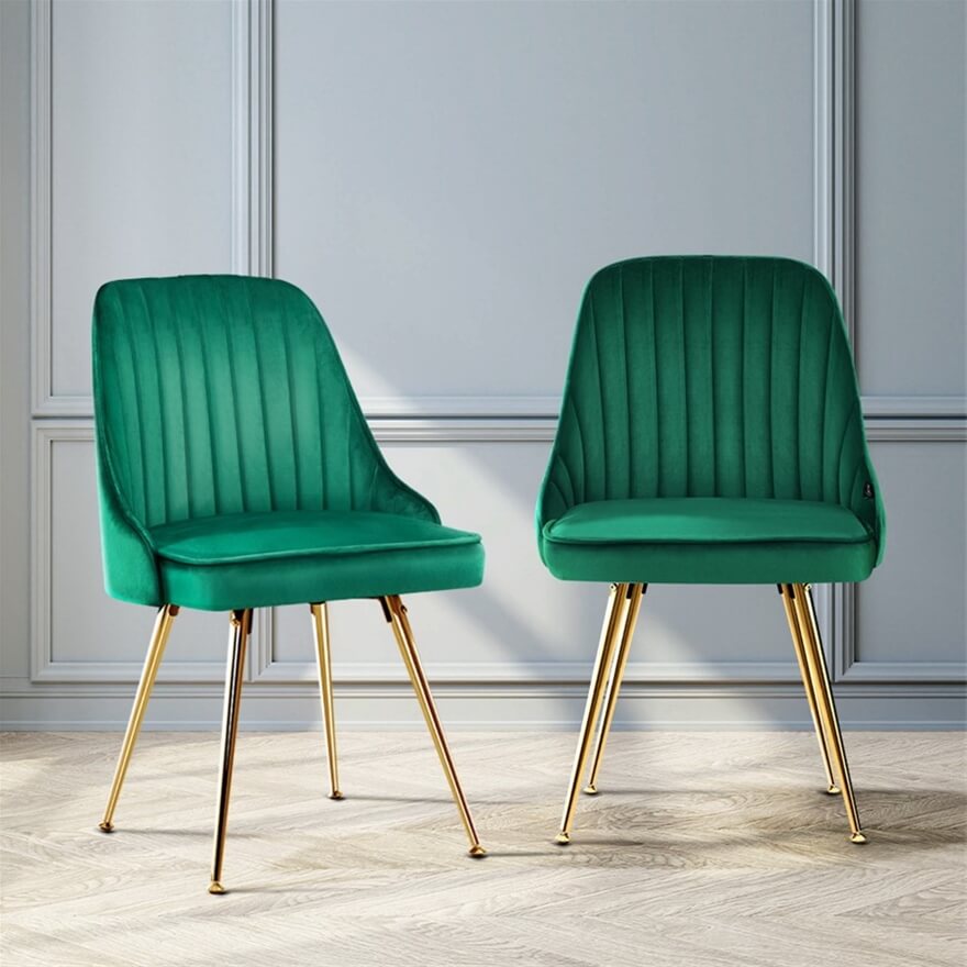 Electra | Modern Velvet Dining Chairs Australia | Set Of 2 | Green
