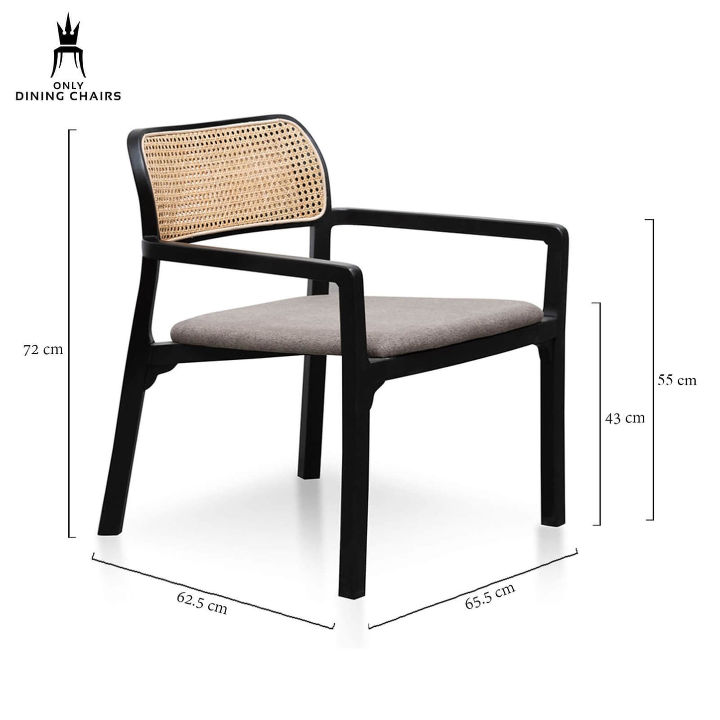 Garner | Grey Upholstered Rattan Wooden Dining Chair | Caramel Grey