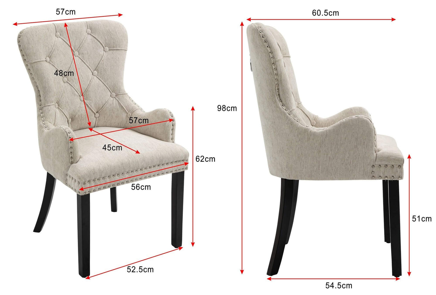 Genoa Version 1 | Fabric French Provincial Wooden Dining Chairs With Arms | Set Of 2 | Beige | Beige