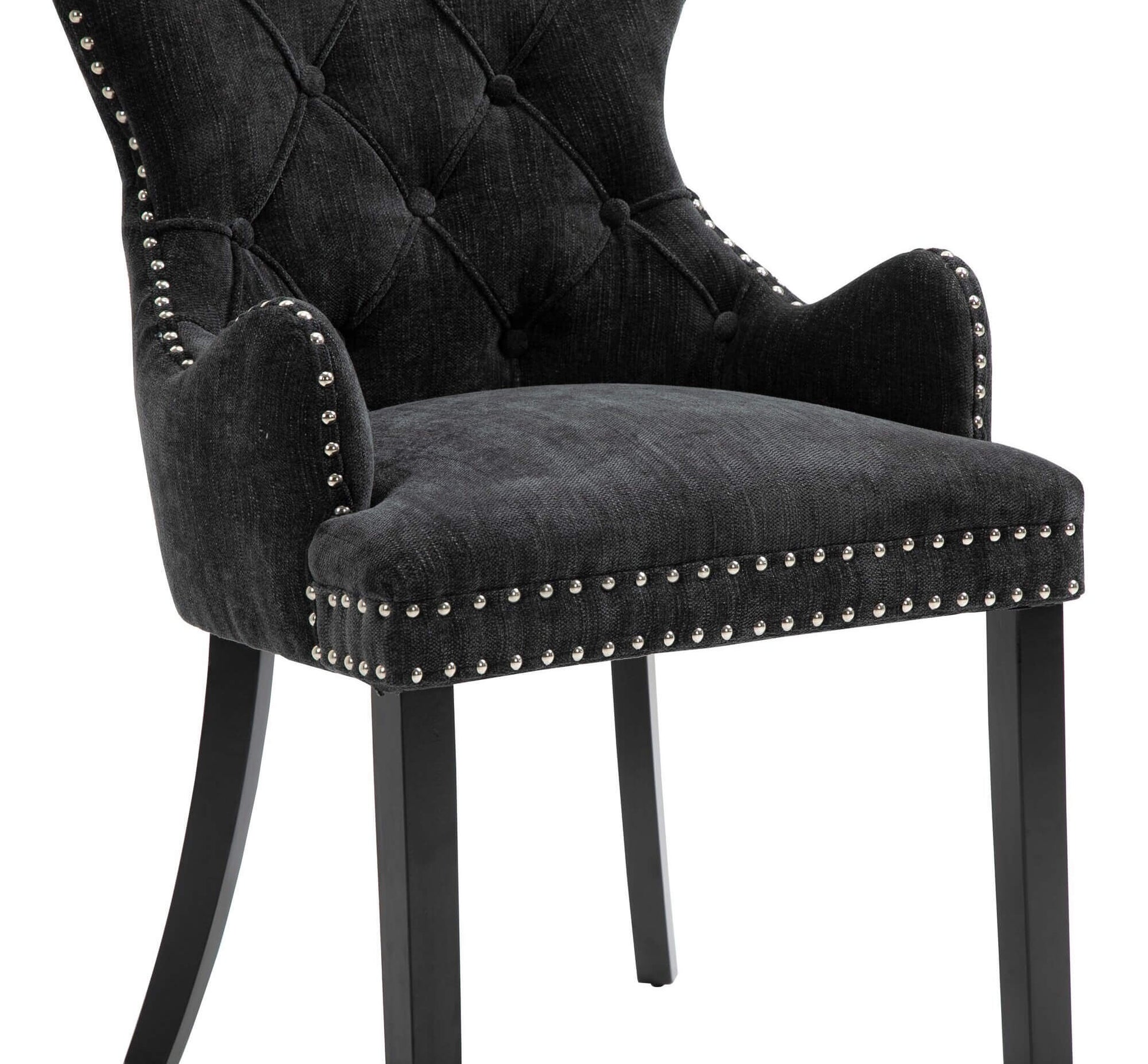 Genoa Version 1 | Fabric French Provincial Wooden Dining Chairs With Arms | Set Of 2 | Black