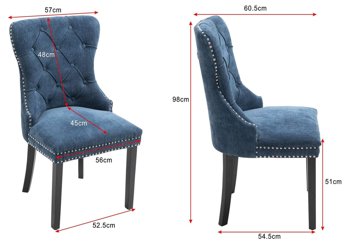 Genoa Version 1 | Fabric French Provincial Wooden Dining Chairs | Set Of 2 | Navy