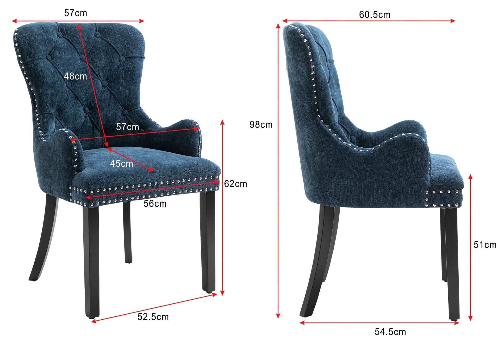 Genoa Version 1 | Fabric French Provincial Wooden Dining Chairs With Arms | Set Of 2 | Navy