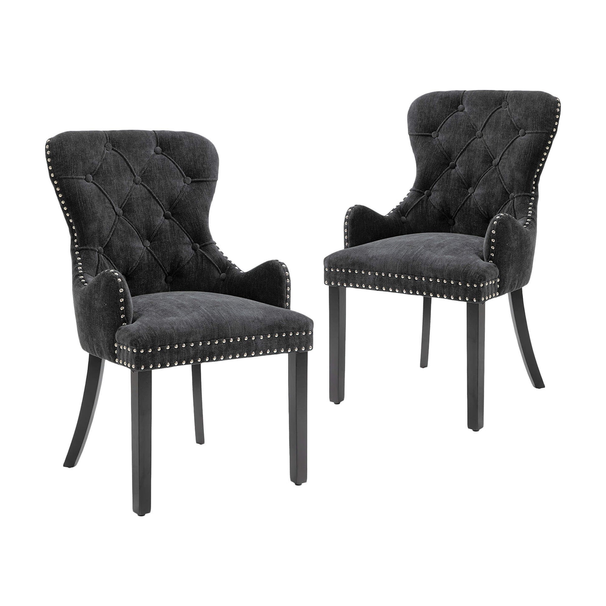 Genoa Version 1 | Fabric French Provincial Wooden Dining Chairs With Arms | Set Of 2 | Black