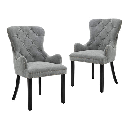Genoa Version 1 | Fabric French Provincial Wooden Dining Chairs With Arms | Set Of 2 | Grey