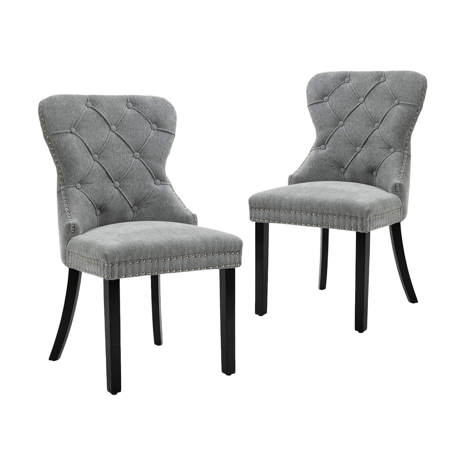 Genoa Version 1 | Fabric French Provincial Wooden Dining Chairs | Set Of 2 | Grey