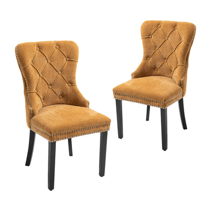 Genoa Version 1 | Fabric French Provincial Wooden Dining Chairs | Set Of 2 | Mustard