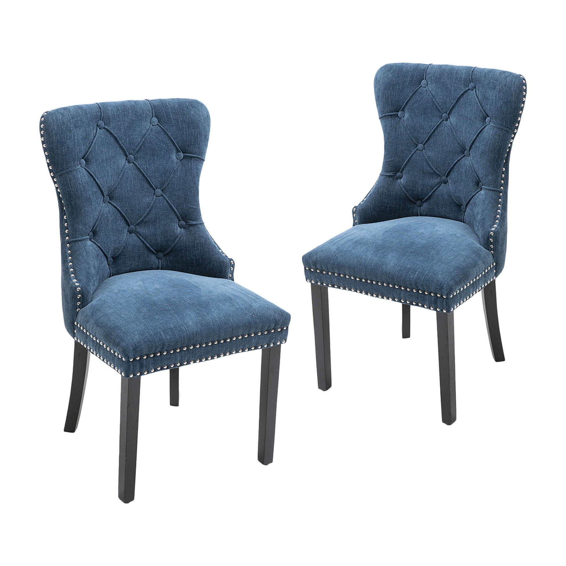Genoa Version 1 | Fabric French Provincial Wooden Dining Chairs | Set Of 2 | Navy