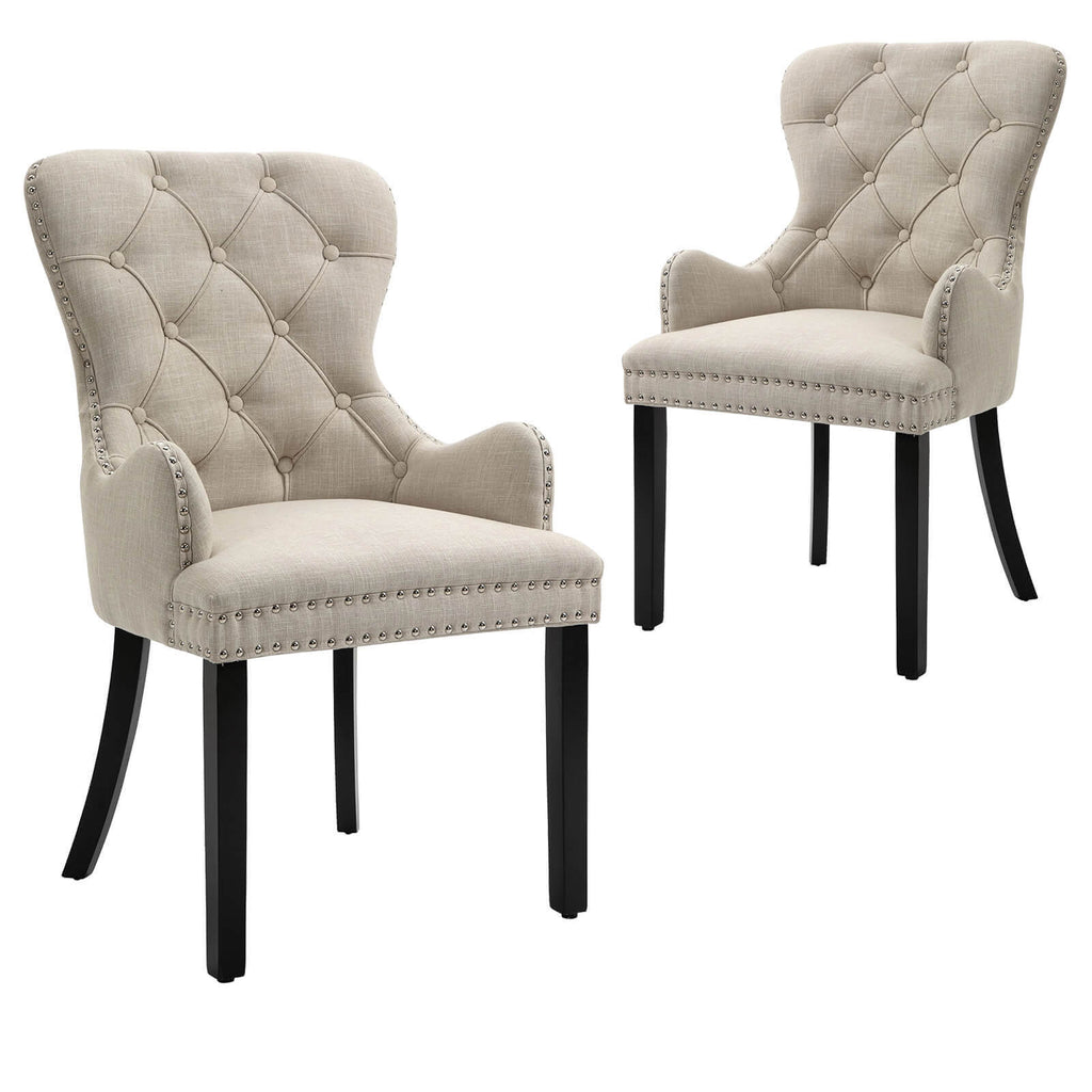 Genoa Version 2 | Beige Fabric French Provincial Wooden Dining Chairs With Arms | Set Of 2