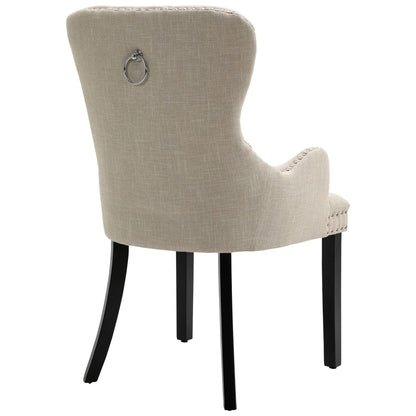 Genoa Version 2 | Beige Fabric French Provincial Wooden Dining Chairs With Arms | Set Of 2 | Beige
