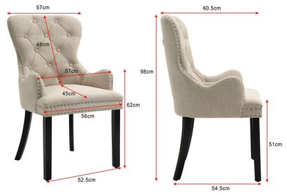 Genoa Version 2 | Beige Fabric French Provincial Wooden Dining Chairs With Arms | Set Of 2 | Beige