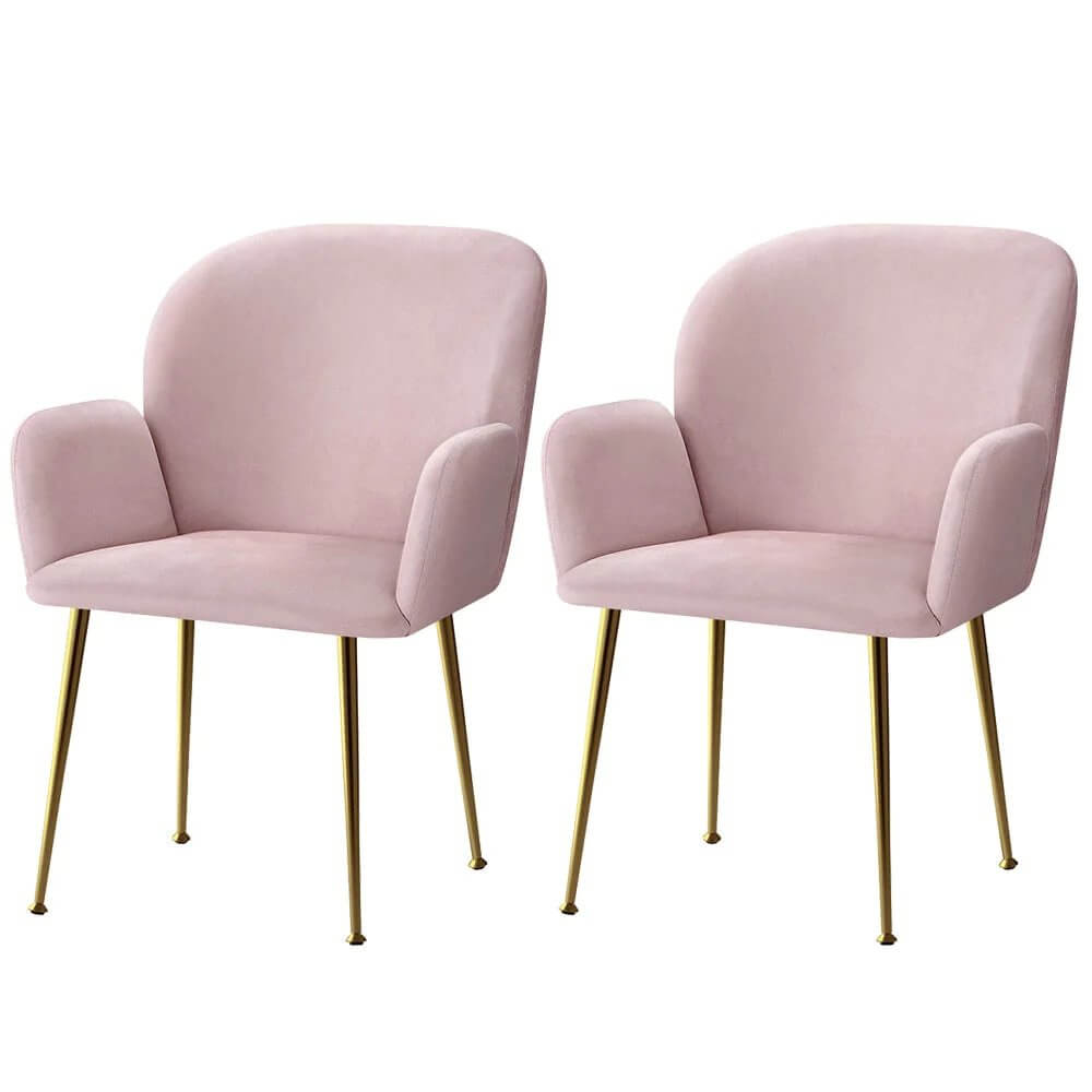 Glenview | Modern Velvet Dining Chairs With Arms | Set Of 2 | Pink