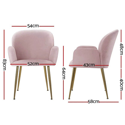 Glenview | Modern Velvet Dining Chairs With Arms | Set Of 2 | Pink