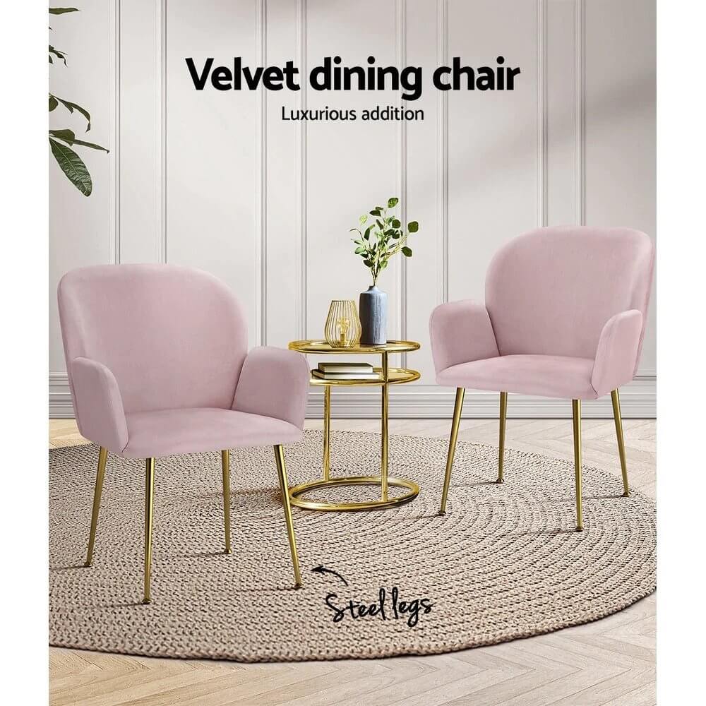 Glenview | Modern Velvet Dining Chairs With Arms | Set Of 2 | Pink