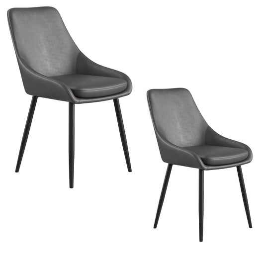 Herberton | Modern Black, Grey PU Leather Dining Chairs | Set Of 2 | Grey