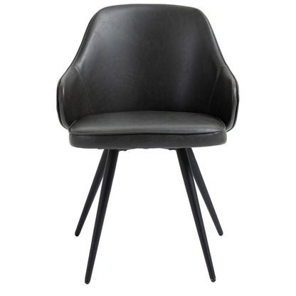 Hoffman | Modern Dark Grey Tan PU Leather Dining Chair With Arms | Set of 2 | Dark Grey