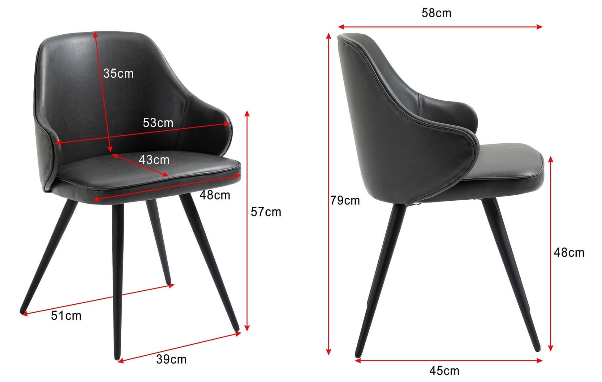 Hoffman | Modern Dark Grey Tan PU Leather Dining Chair With Arms | Set of 2 | Dark Grey