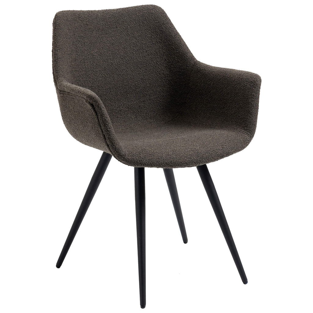 Keswick | Modern Dark Grey White Boucle Fabric Dining Chair With Arms