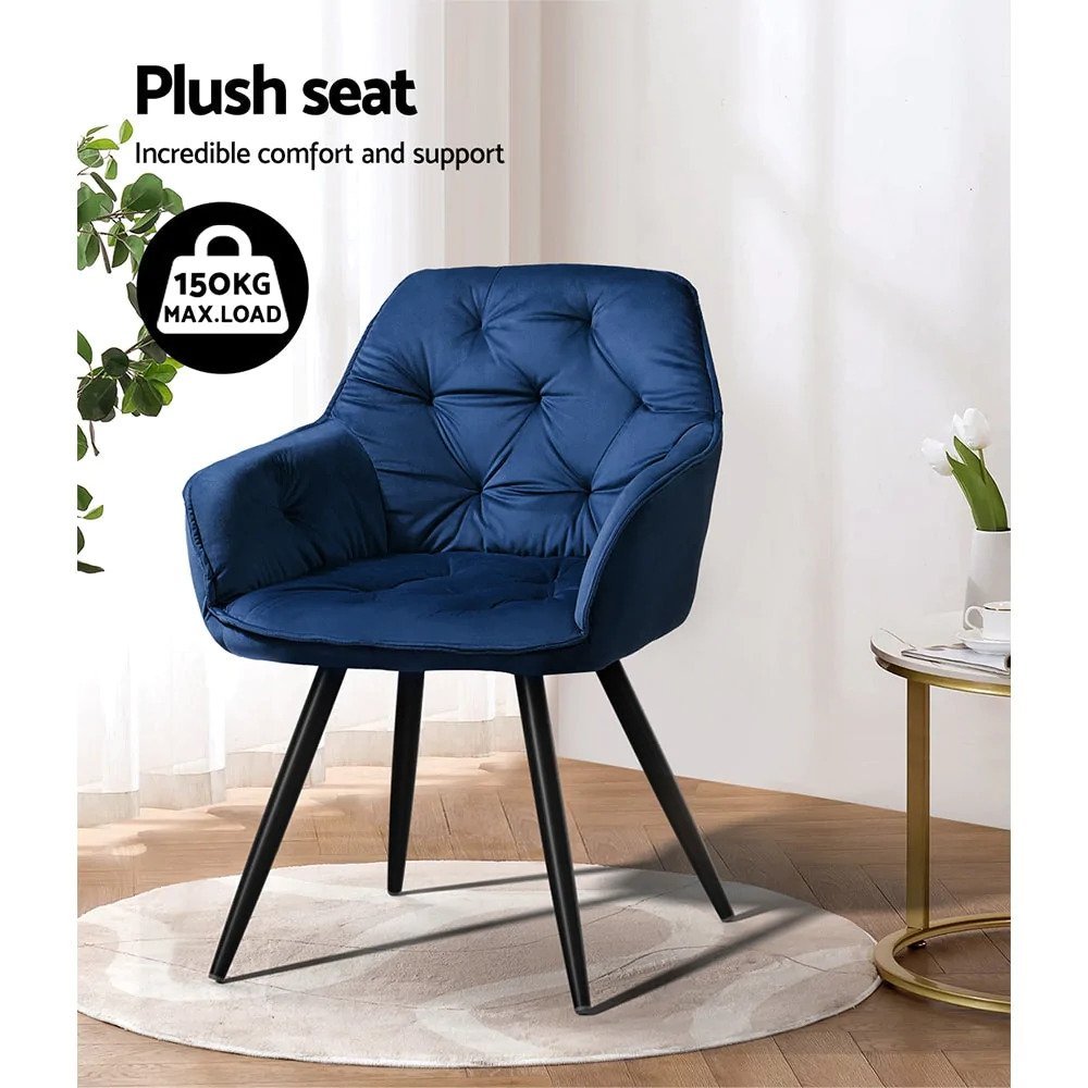 Kingscliff | Modern Velvet Dining Chairs With Arms | Set Of 2 | Blue