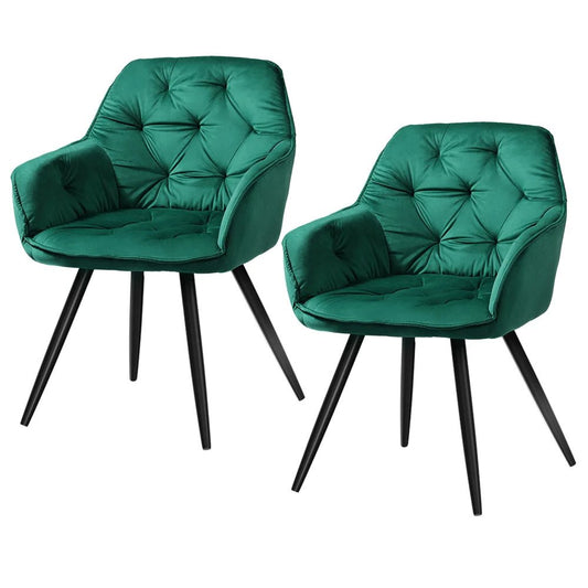 Kingscliff | Modern Velvet Dining Chairs With Arms | Set Of 2 | Green