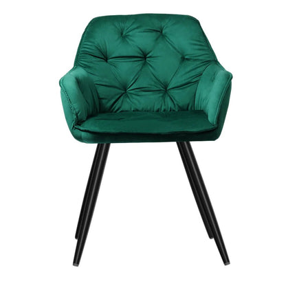 Kingscliff | Modern Velvet Dining Chairs With Arms | Set Of 2 | Green