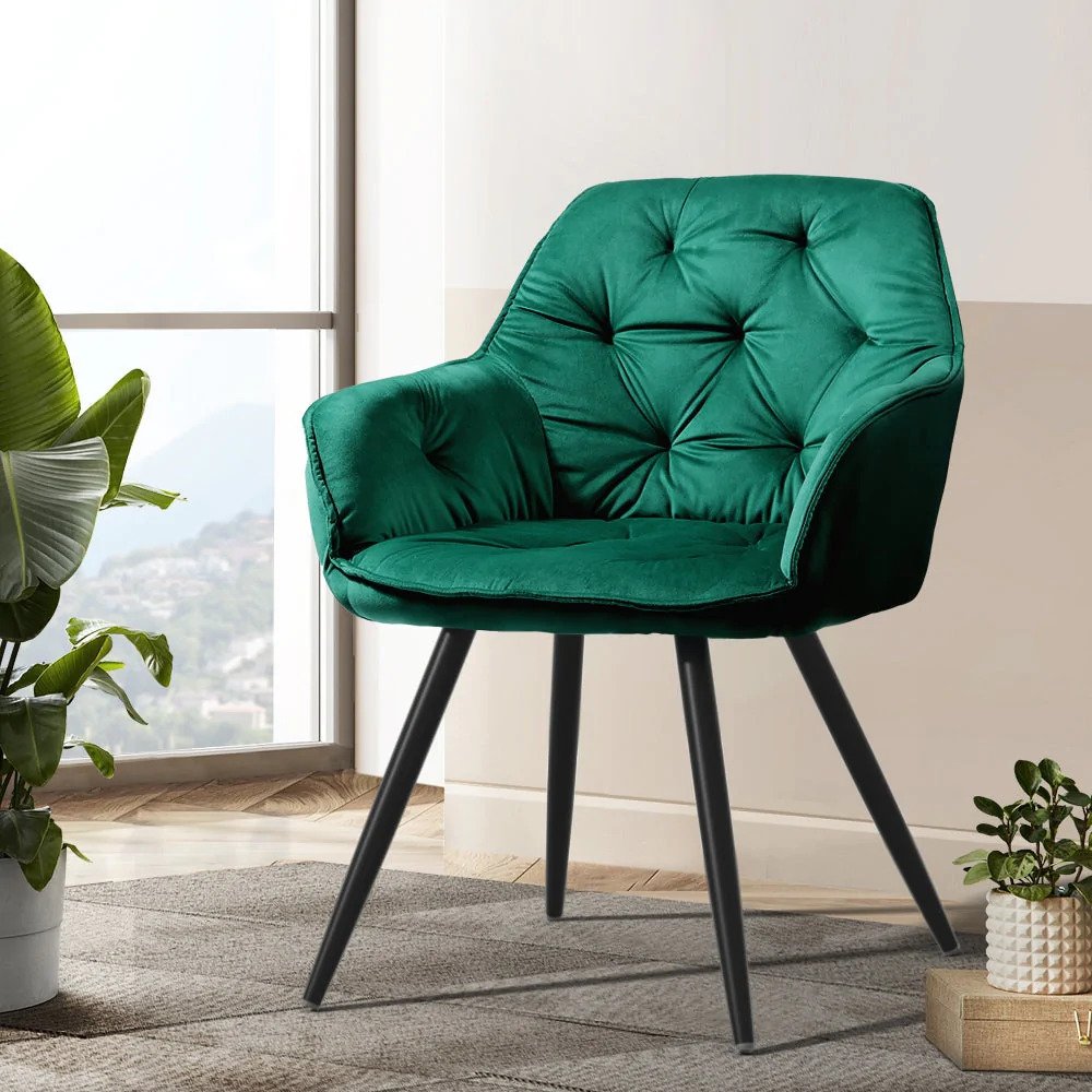 Kingscliff | Modern Velvet Dining Chairs With Arms | Set Of 2 | Green